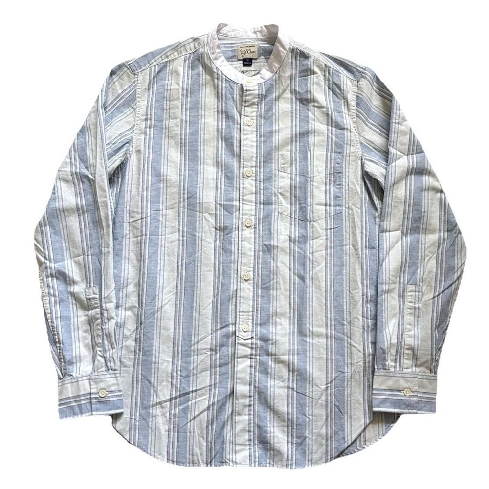 J.Crew Striped Band Collar Shirt Men Small 100% Cotton Light Blue Lightweight